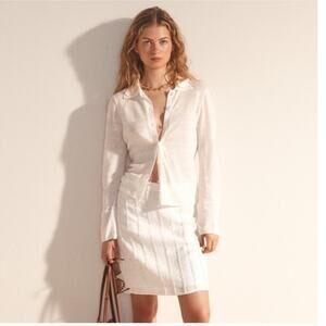 NWOT J. Crew Collared Button-Up Sweater In Linen Ivory S *Flaw